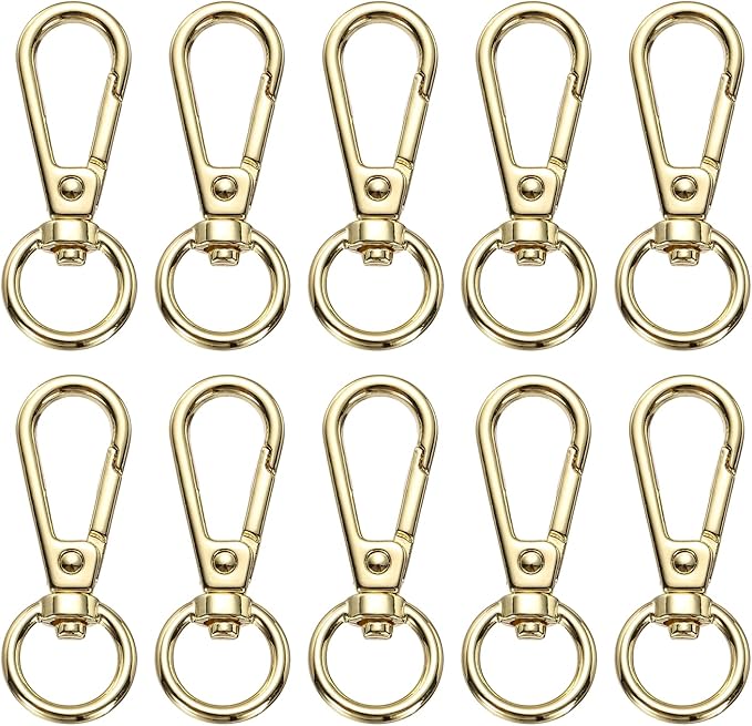PATIKIL Swivel Lobster Claw Clasps 10pcs Push Gate Snap Hook Metal Trigger Clip Purse Hardware for Keychains Purse Handbag Makings DIY Crafts, Light Gold