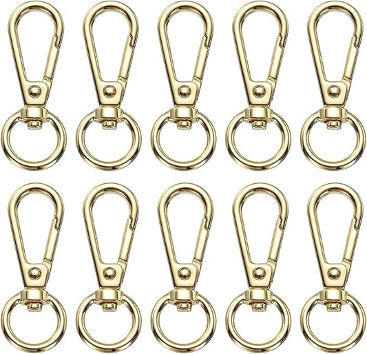 PATIKIL Swivel Lobster Claw Clasps 10pcs Push Gate Snap Hook Metal Trigger Clip Purse Hardware for Keychains Purse Handbag Makings DIY Crafts, Light Gold