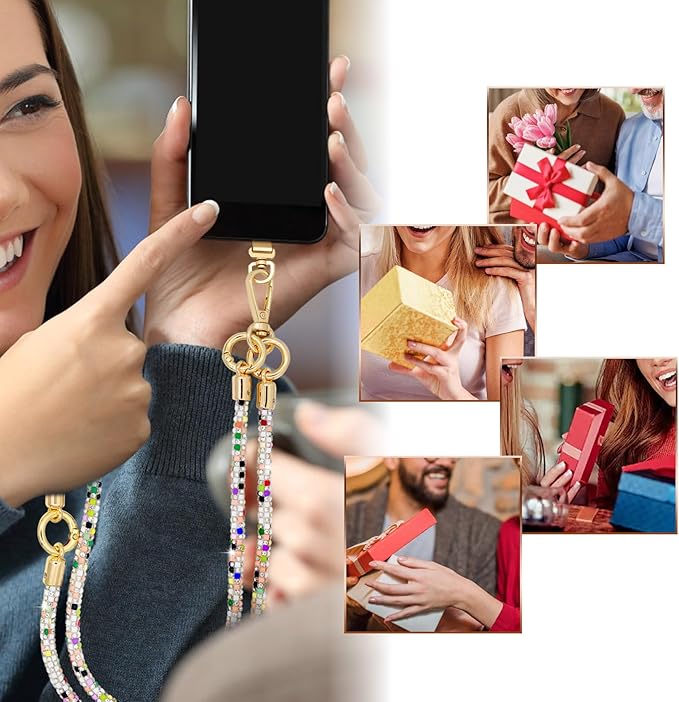 Crystal Phone Strap Crossbody and Wrist Lanyard, Anti Theft Layered & Wrist Strap Cell Phone Neck for Women