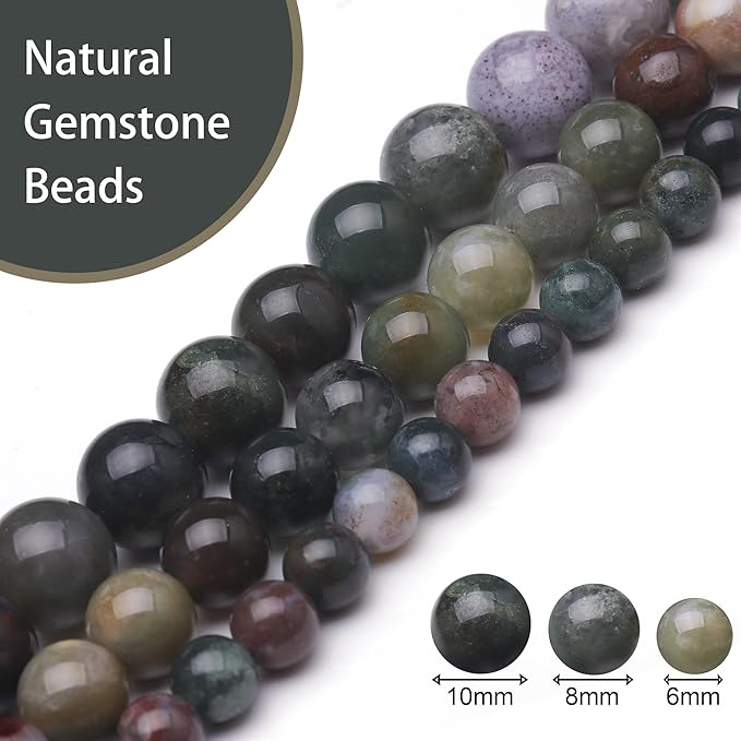 Natural Stone Beads for Jewelry Making,6mm Indian Agate Polished Smooth Round Gemstone Beads for Bracelet Necklace 15 Inch