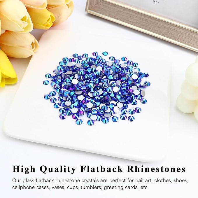 1440PCS SS20 Crystal Glass Flatback Rhinestones, Round Flat Back Crystal Gems for Nail Art and Craft Clothes, Glue Fix Diamond Stones Sapphire/Royal Blue AB (4.6-4.8mm)