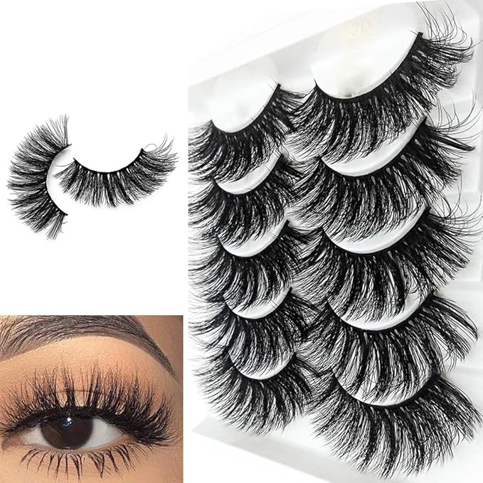 outopen 3D Mink Lashes Natural Wispy False Eyelashes 13mm Fluffy Long Eye Lashes Eye Makeup Tools 5 Pairs Pack(Q7 | 13MM)