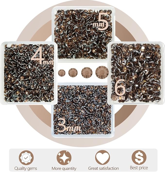 Brown Crystal Resin Rhinestones w B7000 Jewelry Glue for Bedazzling Crafting Coffee Flatback Stones 3mm 4mm 5mm 6mm Diamonds Crystals Gems Charms for Nails Face Eye Makeup Tumblers Crafts Decor
