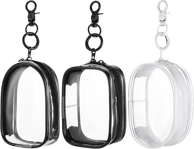 3 PCS Mini Clear Pouch with Keychain, Small Clear Travel Makeup Bag Figure Display Bag with Zipper, Portable Storage Pouch, Mini Zipper Pouches for Cosmetics Coin Organizer Showing off Blind Boxes