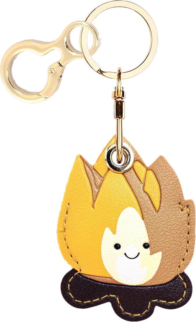 Leather Keychain Holder Case Compatible with AirTag,Cute Protective Cover with Keyring,Anti-Scratch Finder GPS Tracker Case for Wallet Keys,Bag,Pets(Bonfire Yellow)