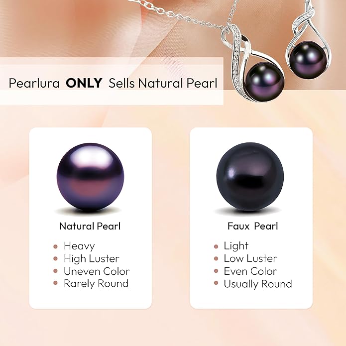 PEARLURA AAA+ 9mm Natural Black pearl necklace for women - Real pearl necklaces for women (18k gold platted 925 sterling Silver)- Wedding anniversary's gift for wife - Luxury birthday gifts for woman - Birthday gift for wife
