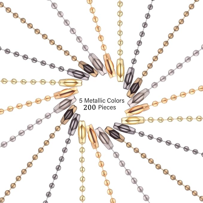 Hicarer 200 Pack Colored Bead Keychain Metal Hanging Chains Necklace Connector for Hanging Ornament Jewelry Tag (Metallic Color)