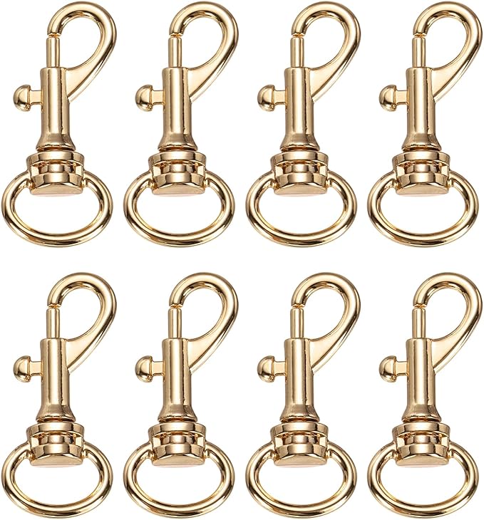 PATIKIL Swivel Eye Bolt Snap Hook 8pcs Single Ended Flag Bolt Snap Clips Metal Hook Trigger Clips for Key Chain Diving Pet Leash Clothes Line, Light Gold