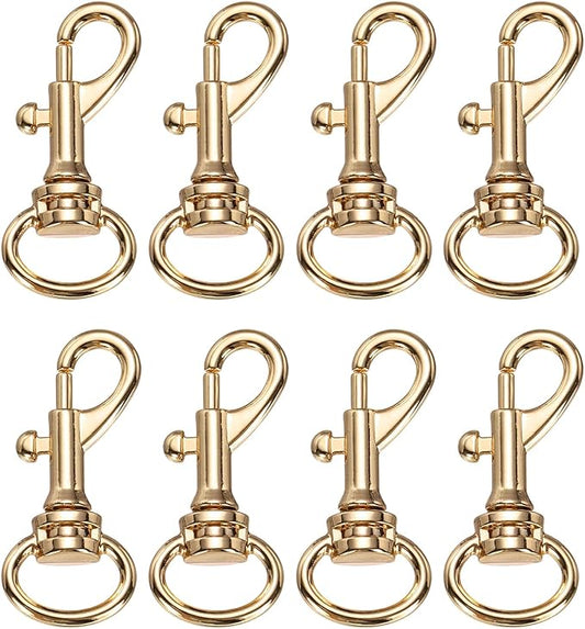 PATIKIL Swivel Eye Bolt Snap Hook 8pcs Single Ended Flag Bolt Snap Clips Metal Hook Trigger Clips for Key Chain Diving Pet Leash Clothes Line, Light Gold