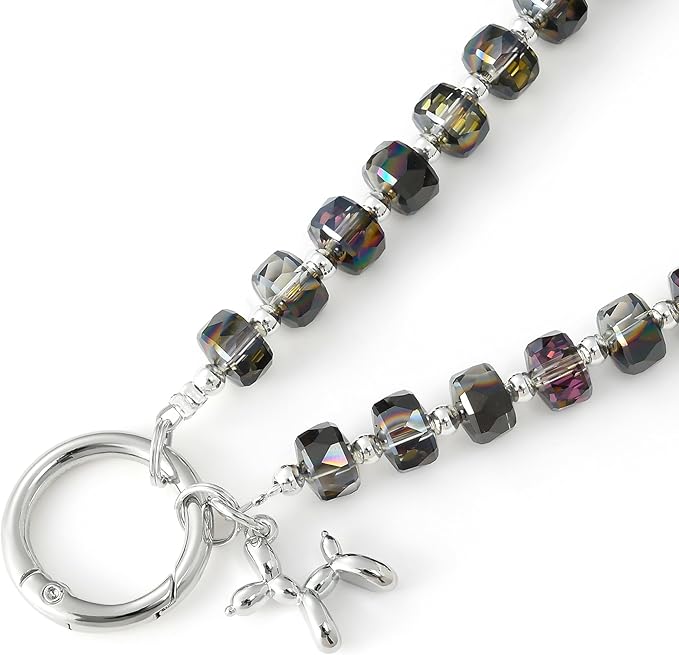 Crystal Phone Wrist Strap Phone Charm Chain Keychain Beaded Cellphone Lanyard with Tether Tab Hands-Free Wristlet Bracelet Wrist Grip Strap for Women, W-Black