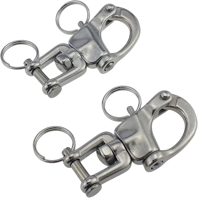 keehui Pair of 2-3/4inch Jaw Swivel Snap Shackle 316 Stainless Steel for Sailboat Spinnaker Halyard