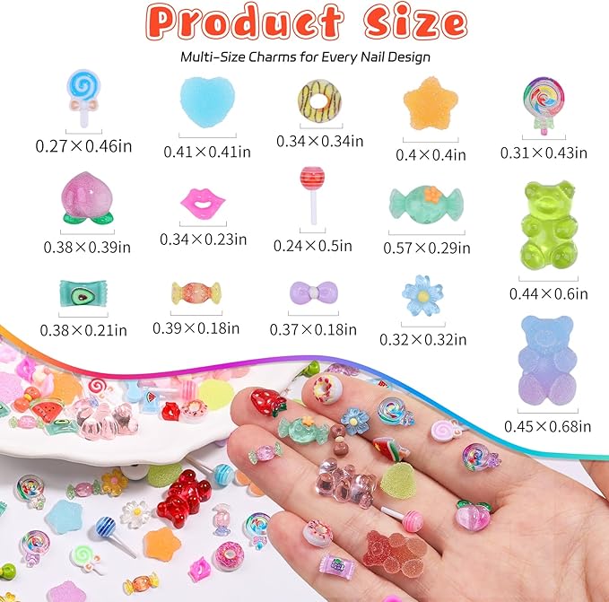 200PCS Kawaii Nail Charms Kit, 3D Lip Candy Gummy Bear Resin Charms for Acrylic Nails, Sweet Nail Art Supplies with Tweezers for DIY Crafts, Slime & Shoe Decor