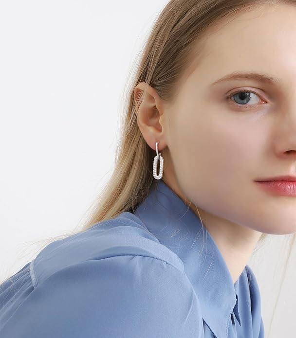 OZEL 14K Gold & Silver Plated Paperclip Chain Earrings with Cubic Zirconia – Dangle, Hoop, Huggie, Stud Styles – Women’s Fashion Jewelry Gift