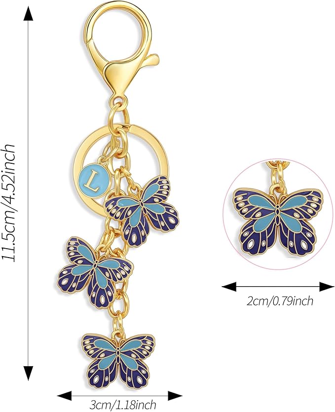 Double-sided Cute Butterfly Initial Letter keychain Butterfly Charms for key Handbag Backpack for Women
