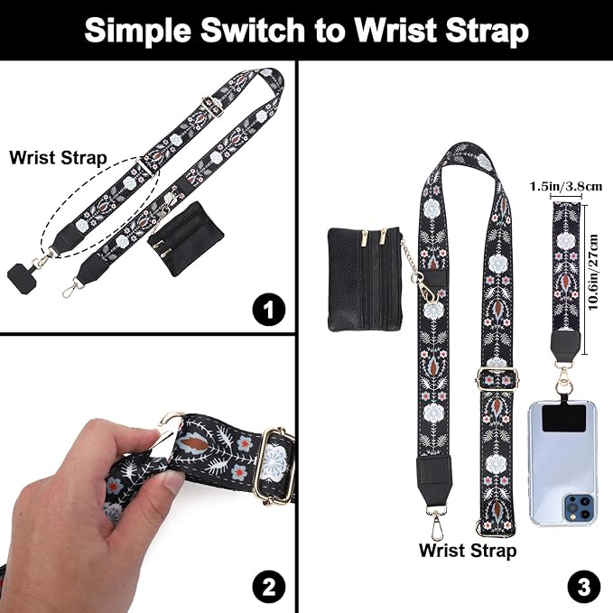 XANGNIER Clip and Go Strap for Phone with Wallet Crossbody, Phone Strap with Zippered Wallet, Adjustable Anti Theft Cellphone Lanyard for Women, Cellphone Chain Accessories,Multicolor 3
