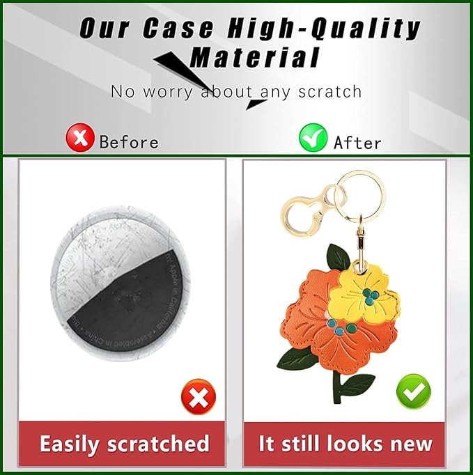 Leather Keychain Holder Case Compatible with AirTag,Cute Protective Apple Air Tag Cover with Keychain Ring,Anti-Scratch Finder GPS Tracker Case for Wallet Keys,bag,pets(Red Peach Blossom)