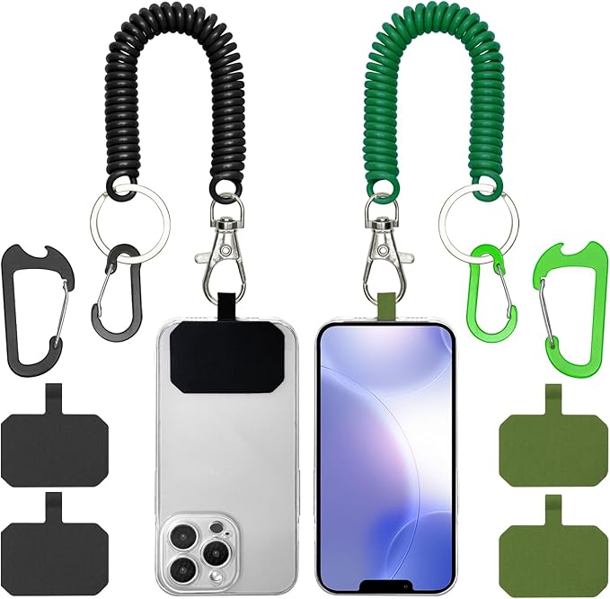 Phone Tether Lanyard Anti Theft Phone Strap with Carabiner Anti-Drop Outdoor Skiing Hiking Cycling Fishing Climbing fit iPhone and Most Cell Phone (Black+Green)