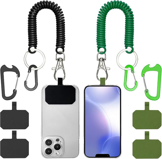 Phone Tether Lanyard Anti Theft Phone Strap with Carabiner Anti-Drop Outdoor Skiing Hiking Cycling Fishing Climbing fit iPhone and Most Cell Phone (Black+Green)