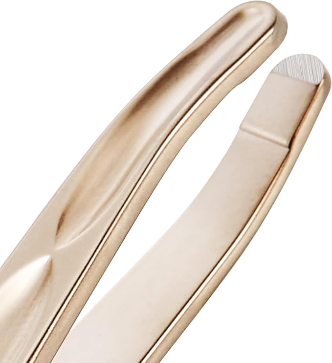Beard Tweezers for Man, Professional Round Tip Pucker for Chin, with Leather Travel Case (Champagne gold)