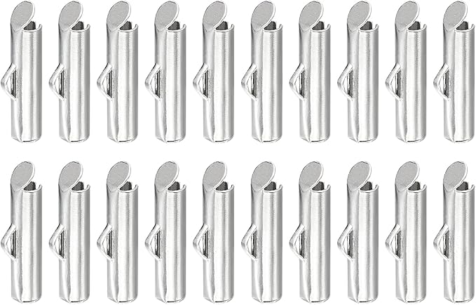 uxcell 100Pcs Slide on End Clasps, 13mm Tube Ball Bead Slider Crimp Ends for Multi-Strand DIY Craft Making, Silver White