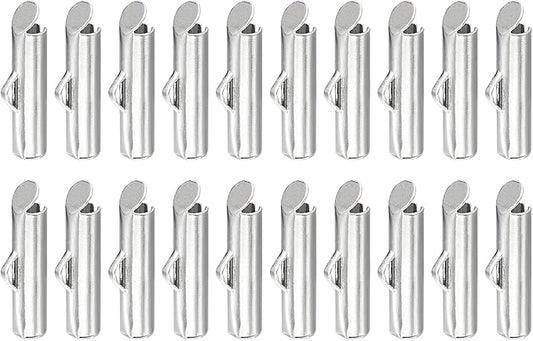 uxcell 100Pcs Slide on End Clasps, 13mm Tube Ball Bead Slider Crimp Ends for Multi-Strand DIY Craft Making, Silver White