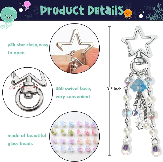 Agromusk Jellyfish Keychain,Cute Y2K Car Keychains for Women Girls Jellyfish Bag Charms Purse Accessories Star Jelly Decor
