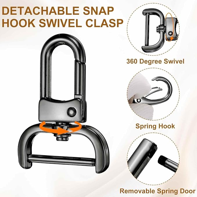 HARFINGTON 4pcs Detachable Snap Hook Swivel Clasp 1" (25mm) Zinc Alloy Lobster Claw Clasp with 4pcs D-Rings Screw in Shackle for Keychain Lanyard Purse DIY Purse Strap, Gun Black