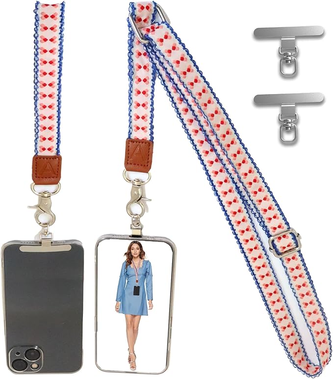 LEMEDE Wrist Keychain and Adjustable Phone Lanyard, Silver Hook Phone Crossbody Strap with 360° Rotating Phone Pads