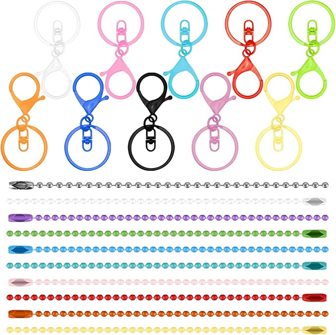 Waltool 60Pcs Colorful Metal Keychain Making Set Contains Lobster Clasp Swivel Trigger Clips with Split Keyring, Ball Beads Chain with Connector, Jewelry DIY Accessories for Key Chains Ornament