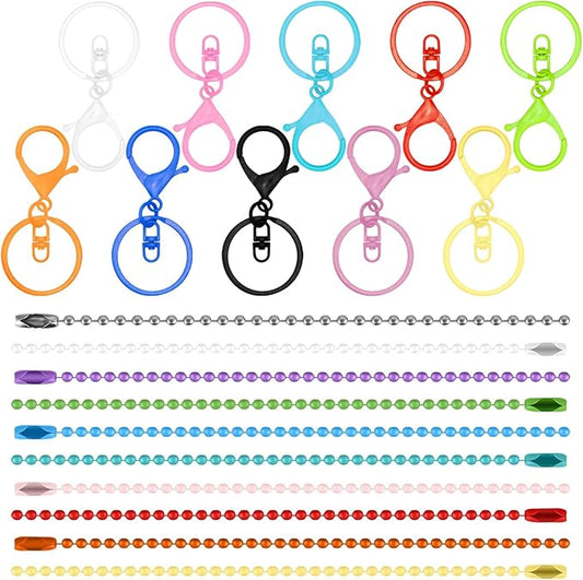 Waltool 60Pcs Colorful Metal Keychain Making Set Contains Lobster Clasp Swivel Trigger Clips with Split Keyring, Ball Beads Chain with Connector, Jewelry DIY Accessories for Key Chains Ornament