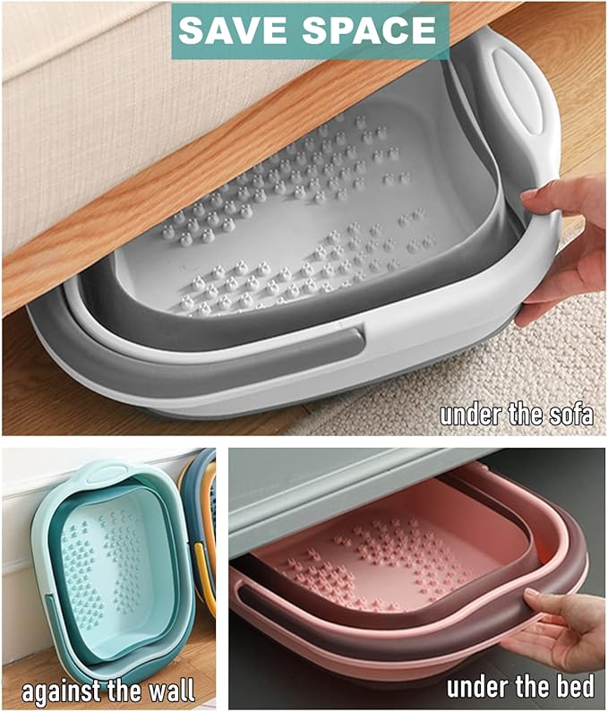 DoroSun Collapsible Foot Bath Basin Soaker Tub with Handle for Soaking Feet, Foldable Pedicure Foot Spa Massager Foot Care Soak Plastic Inflatable Bucket Bowl Bathtub Tools for Washing Cleaning, White