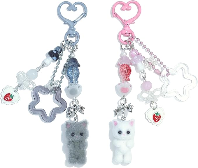 Cute Pink Keychain,Fuzzy Cat Keychain Aesthetic Y2K KeychainStylish KeychainsAccessories