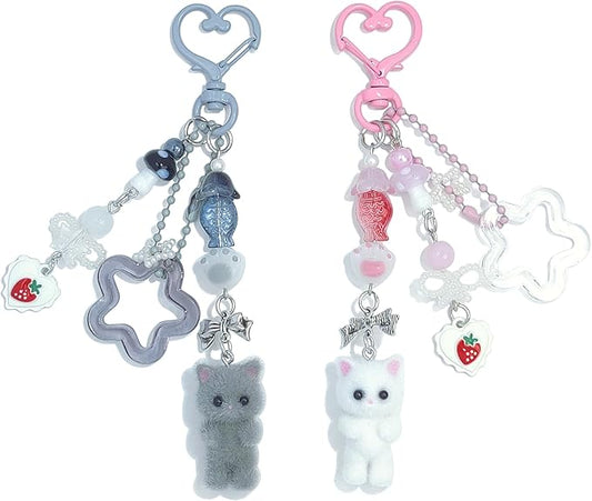 Cute Pink Keychain,Fuzzy Cat Keychain Aesthetic Y2K KeychainStylish KeychainsAccessories