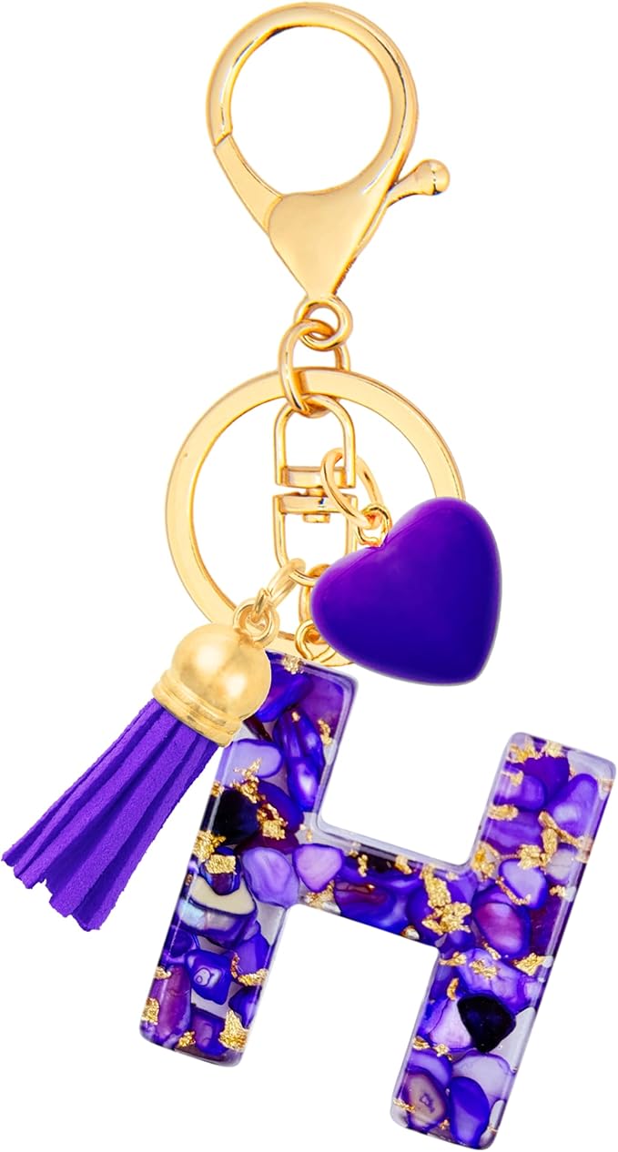 Initial Keychains for Women with Cute Heart Resin - Alphabet Letter Keychain for Bag, Backpacks, Purse or Car key