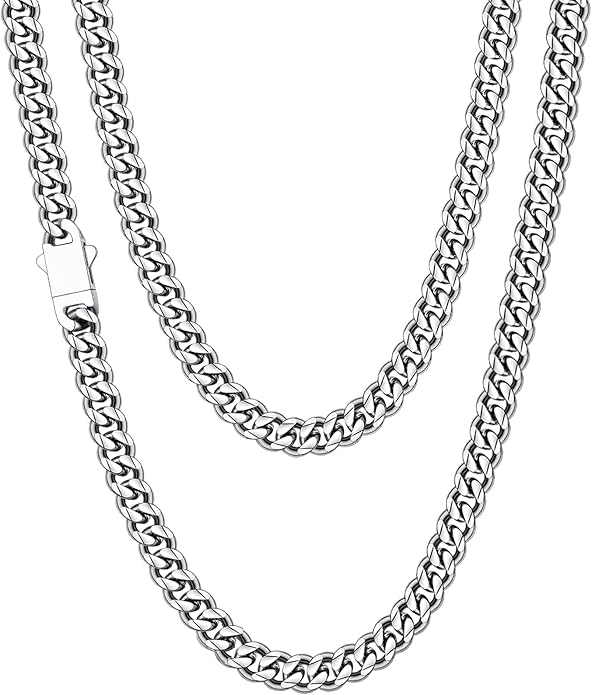 Fiusem 3.5mm Cuban Link Chains for Men, Silver Tone/Black/14K Gold Plated Stainless Steel Necklace Chain, Mens Necklace 16, 18, 20, 22, 24, 26, 28 Inch