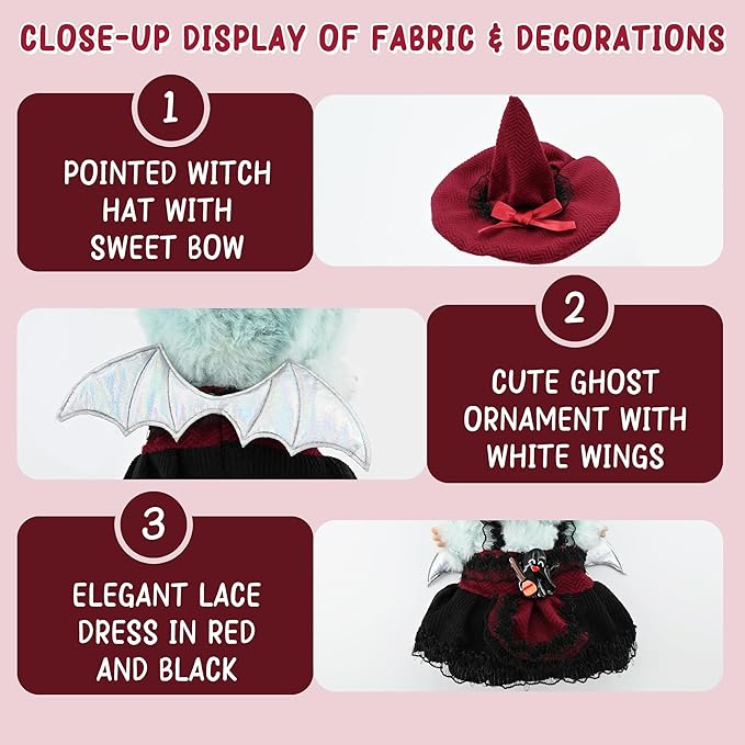 Clothes for LA BUBU 17cm Doll (NO Doll), Outfit for LA BUBU, 2-Piece Little Witch Set (Hat & Dress) for LABUBU Dress Up, Costume Accessories, Red