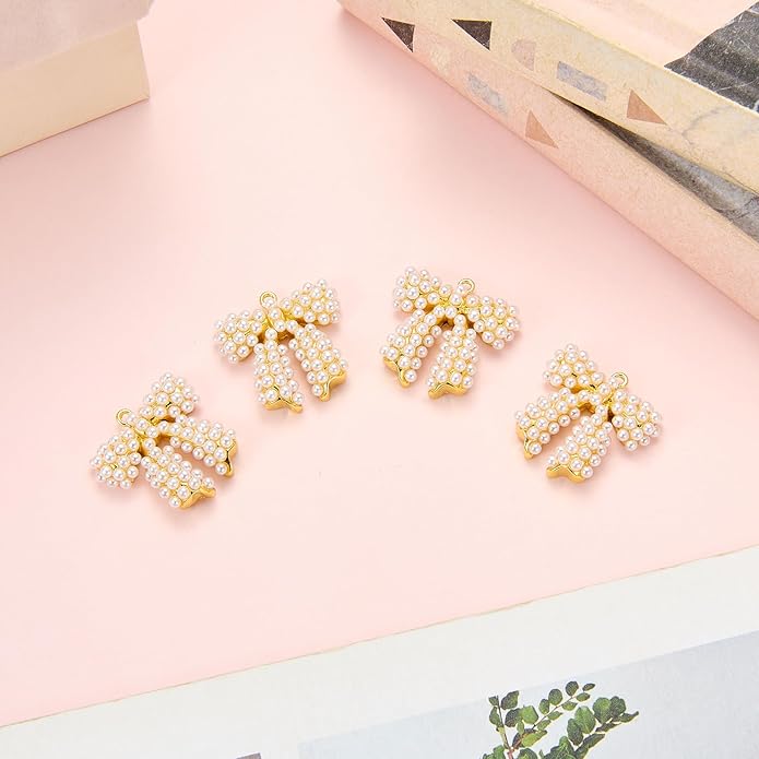 5Pcs Bowknot Charms for Jewelry Making Bulk Cute Bow Charms Brass Plastic Pendants for Bracelet Necklace Earring DIY Supplies