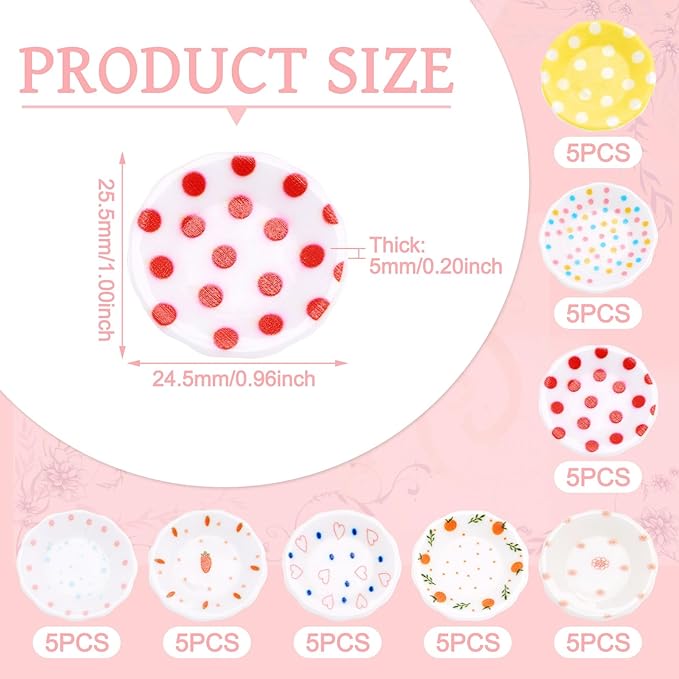 Beadthoven 40pcs Mini Plastic Plates Miniature Dollhouse Plates Mixed Color Tableware Kitchen Dollhouse Accessories Cute Dish Models for Micro Landscape Pretending Prop Decorations