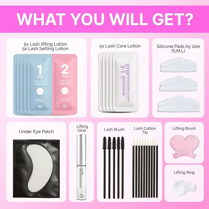 Korean Lash Lift Kit - 5 Sets At Home Eyelash Perm Kit with Upgraded Glue, Eyelash Lift Kit, DIY Lash Perm Easy for Beginner & Professional, Semi Permanent Perming Wave Suitable For Salon & Home