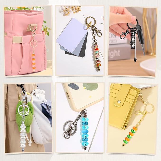 18Pcs Beadable Keychain Bar Bulk, Colorful Plating Alloy Beaded Keychain, Blank Keychain Making Supplies DIY
