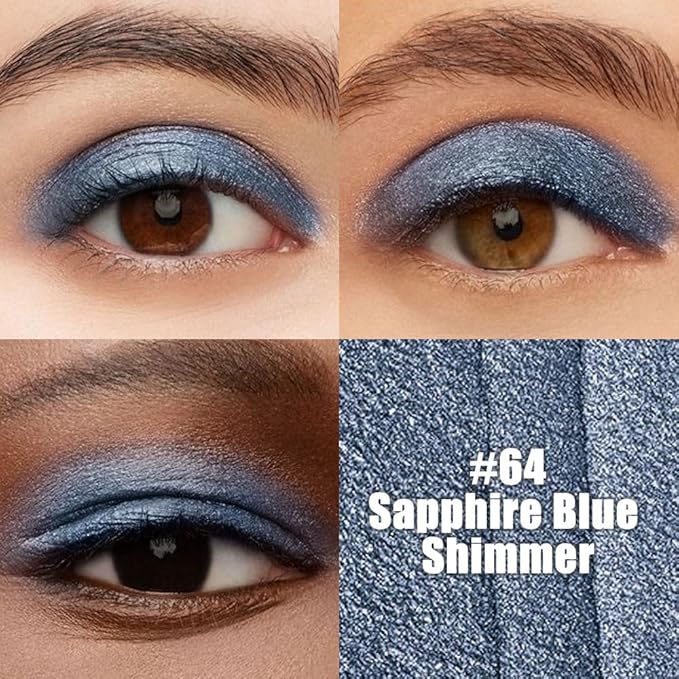 evpct Blue Shimmer Cream Eye Shadow Sticks Brightener Pencils for Women, Shimmery Blue Silky Eyeshadow Applicator Stick Pen Waterproof, Blendable Crease-Proof Stick Eyeshadow Shimmer Eye Makeup 64