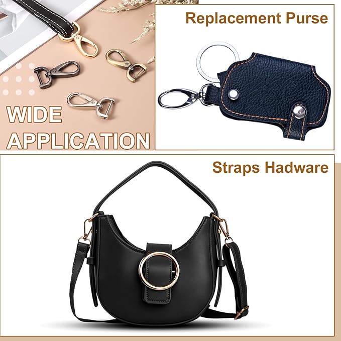 HARFINGTON 2Pcs Detachable Snap Hook Swivel Clasp 1 1/4" D Ring with Swivel Lobster Claw Clasps Hook for Purse Strap Keychain Bag DIY Craft, Brass