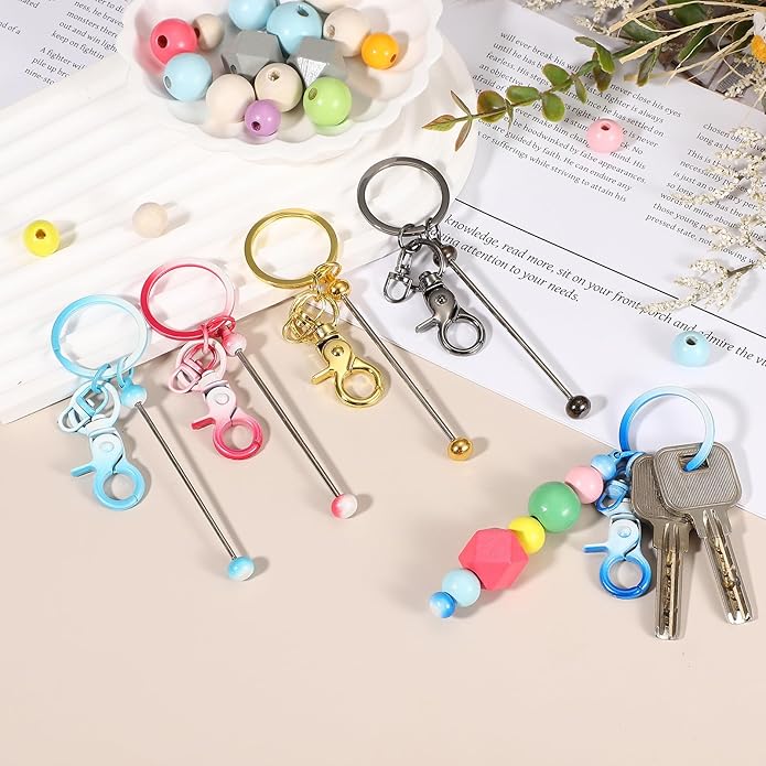 uxcell Beadable Keychain, Keychain Making Supplies, Blank Bead Metal Chain Bars for DIY Crafts Jewelry Making Gift