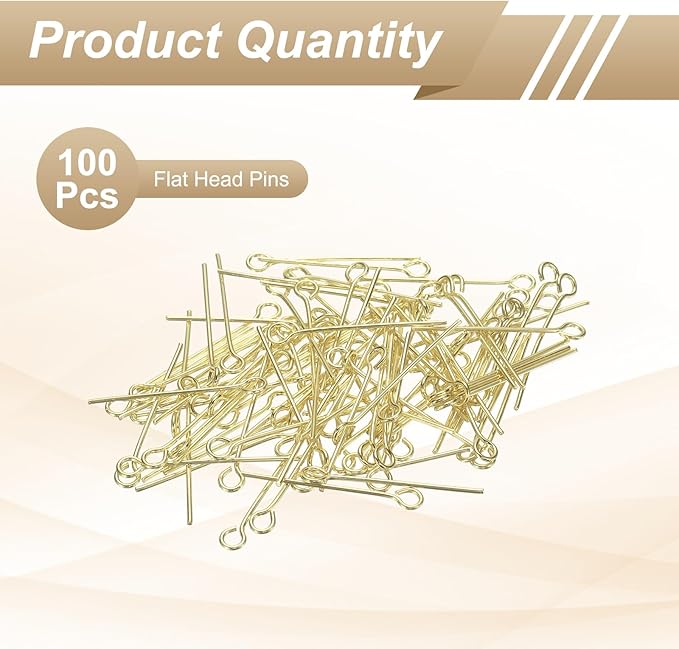 HARFINGTON 100pcs Open Eye Head Pins 0.55" 14mm Mini Metal Wire Eye Pins Beading Small Needles Bulk for Earring Pendant Necklace Bracelet Charm Jewelry Making Findings DIY Craft, 14K Gold