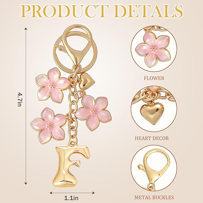 Snycler Bubble Initial Keychain Graceful Flower for bags car remote–A-Z Letter Charms for Women