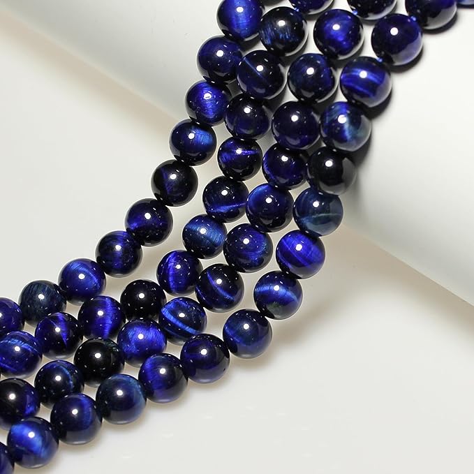 MJDCB Stone Beads 12mm 30pcs Round Sapphire Blue Tiger's Eye Loose Gemstone Bead Charms for Jewelry Making Bracelet Necklace Earring Pendant
