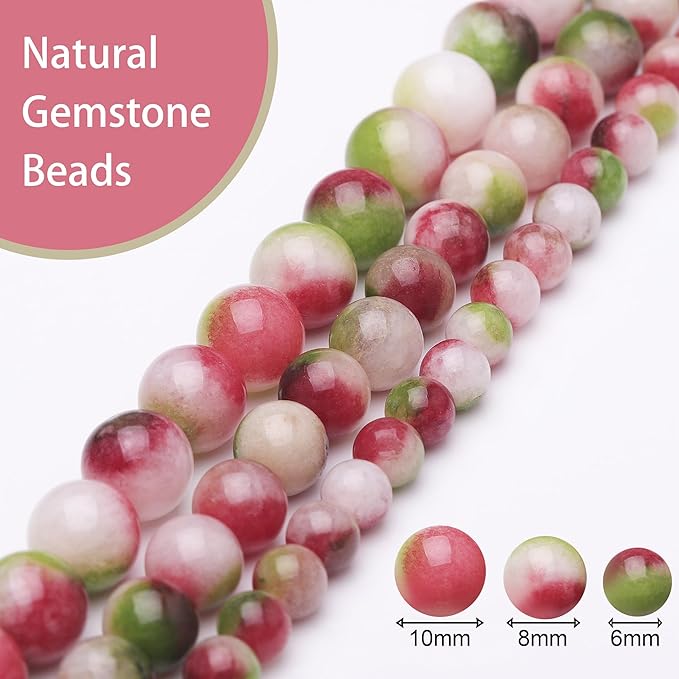 Natural Stone Beads for Jewelry Making,10mm Watermelon Tourmaline Polished Smooth Round Gemstone Beads for Bracelet Necklace 15 Inch