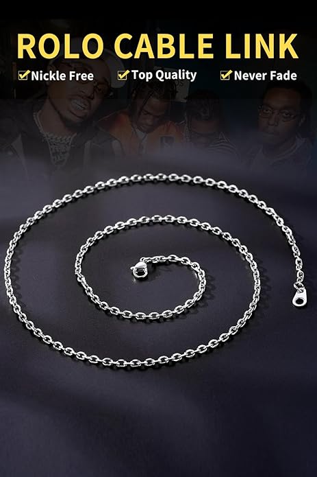 ChainsHouse Stainless Steel Cable Chain Necklaces for Men Women, 3mm/5mm/7mm/9mm/12mm 18K Gold/Black Plated Mens Cable Link Chains, 18"-30" Length - Send Gift Box