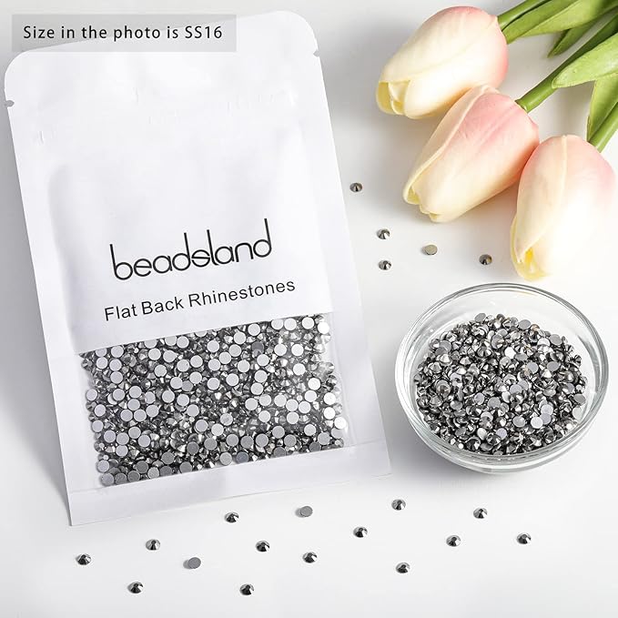 BEADSLAND Flat Back Crystal Rhinestones Round Gems,Hematite,3.8-4.0mm, SS16/1440pcs
