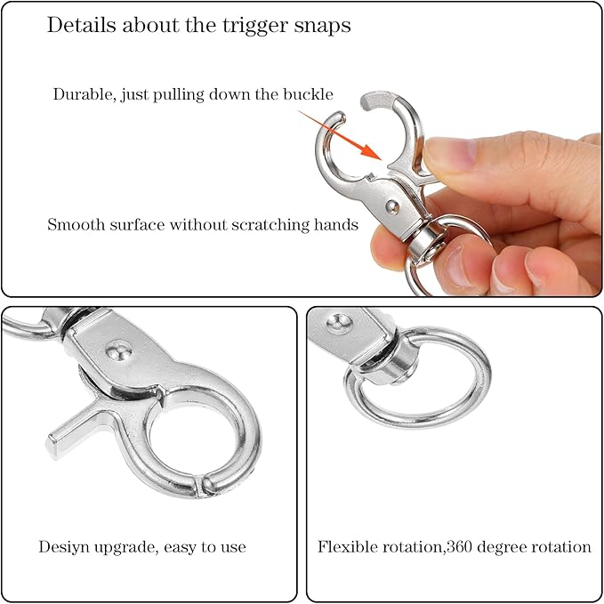 36PCS Trigger Snap Hooks 2.32'' x 0.82'' Heavy Duty Swivel Snap Hooks Metal Clasps Lanyard Clips Durable Trigger Snaps for Pet Cage Key Chains Dog Leash